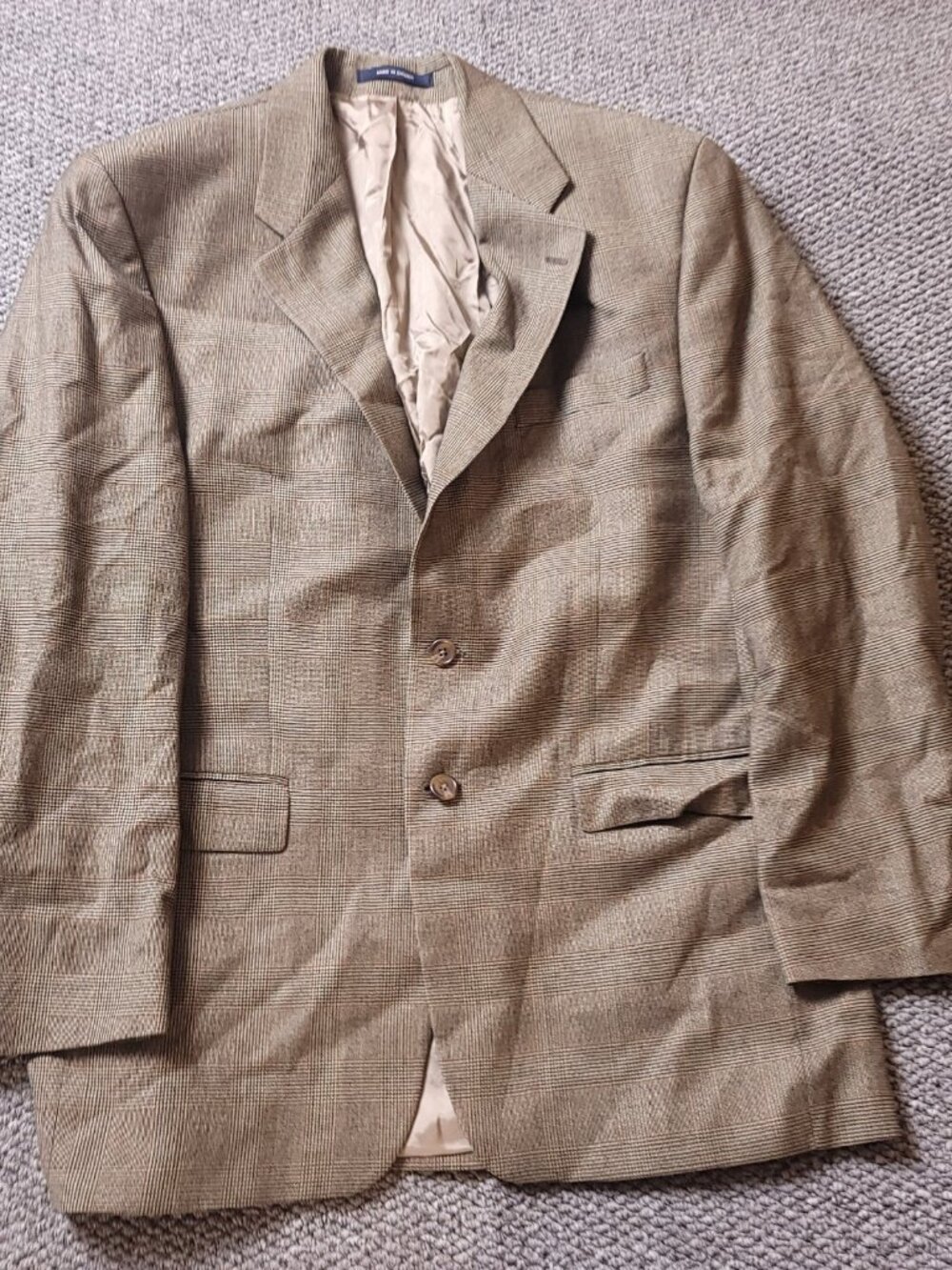 LRL Ralph Lauren Blazer Mens 42R Wool Cashmere Plaid Beige Checkered Suit Jacket
